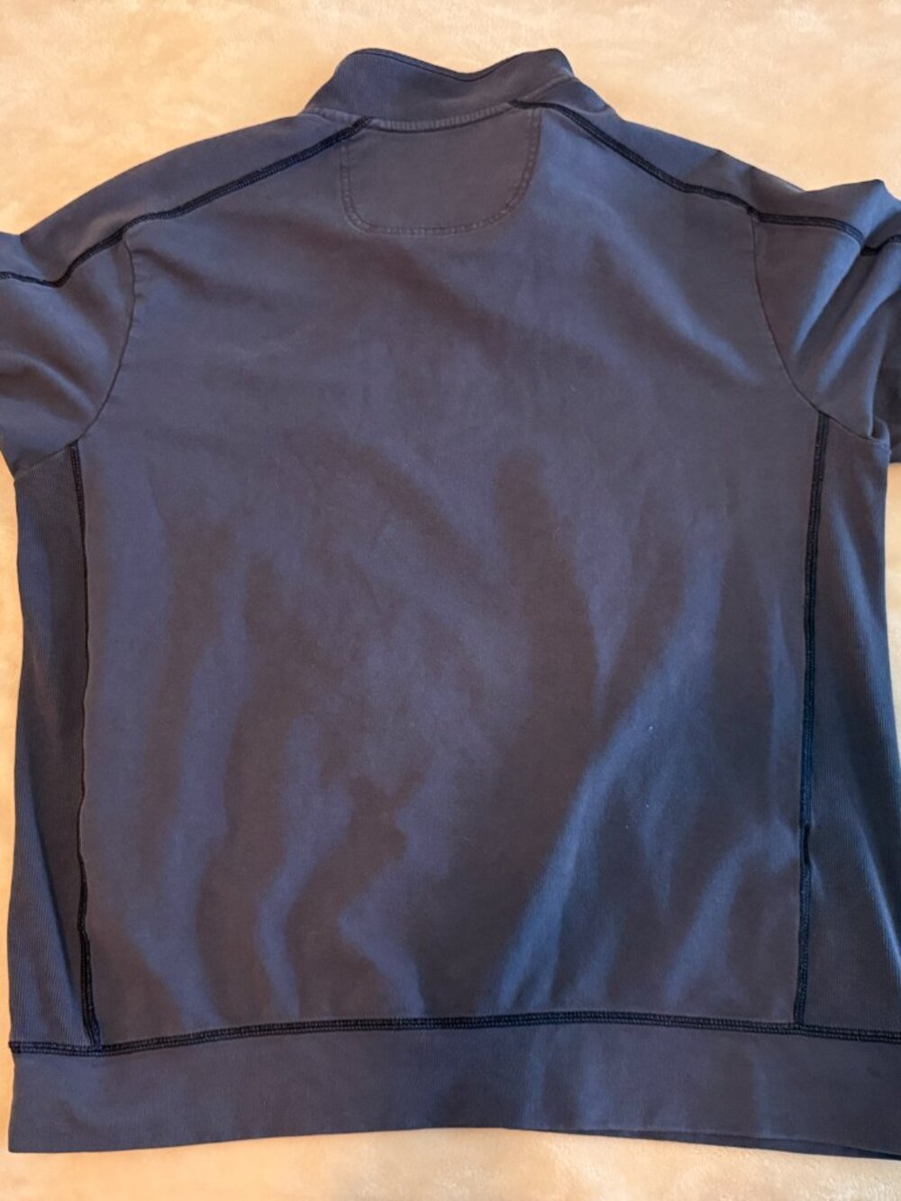 Tommy Bahama Large Navy Blue Zipper Pullover Sweatshirt Large Leather Accents - Picture 12 of 14
